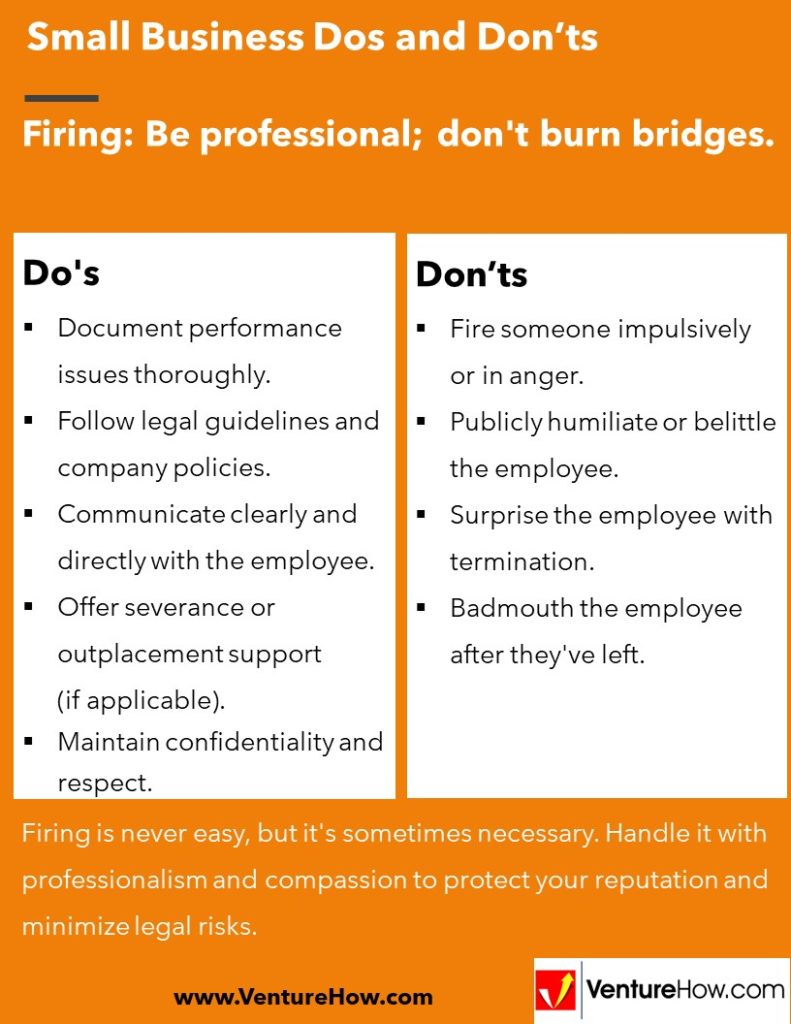 Firing: Be professional; don't burn bridges.