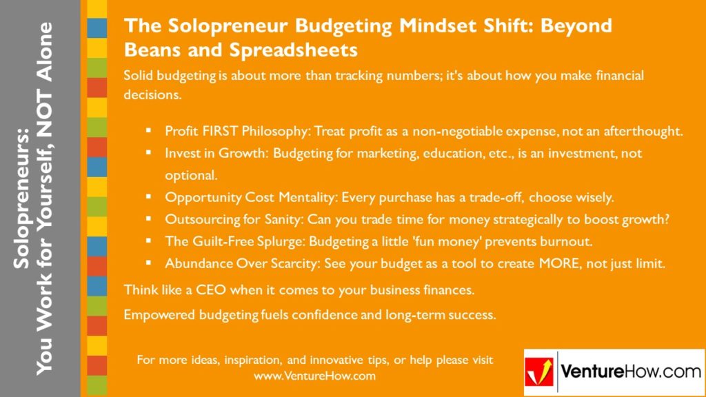 Solopreneurs: You Work For Yourself, Not Alone. The Solopreneur Budgeting Mindset Shift: Beyond Beans and Spreadsheets