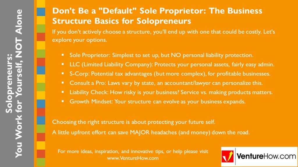 Solopreneurs: You Work For Yourself, Not Alone. Don't Be a "Default" Sole Proprietor: The Business Structure Basics for Solopreneurs