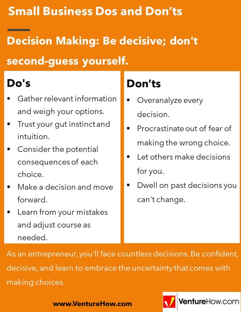 Decision Making: Be decisive; don't second-guess yourself.